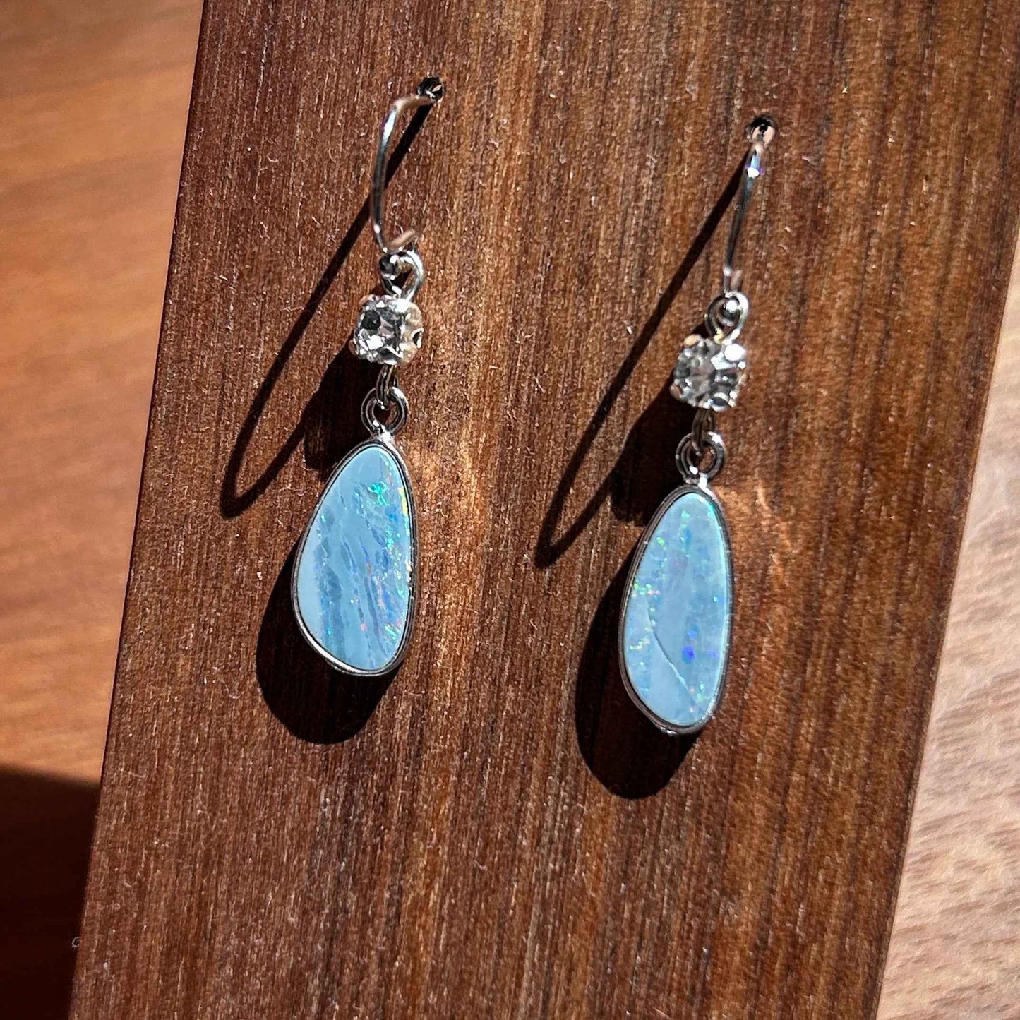 Australian Rainbow Blue Opal 925 Sterling Silver Dangle Earrings