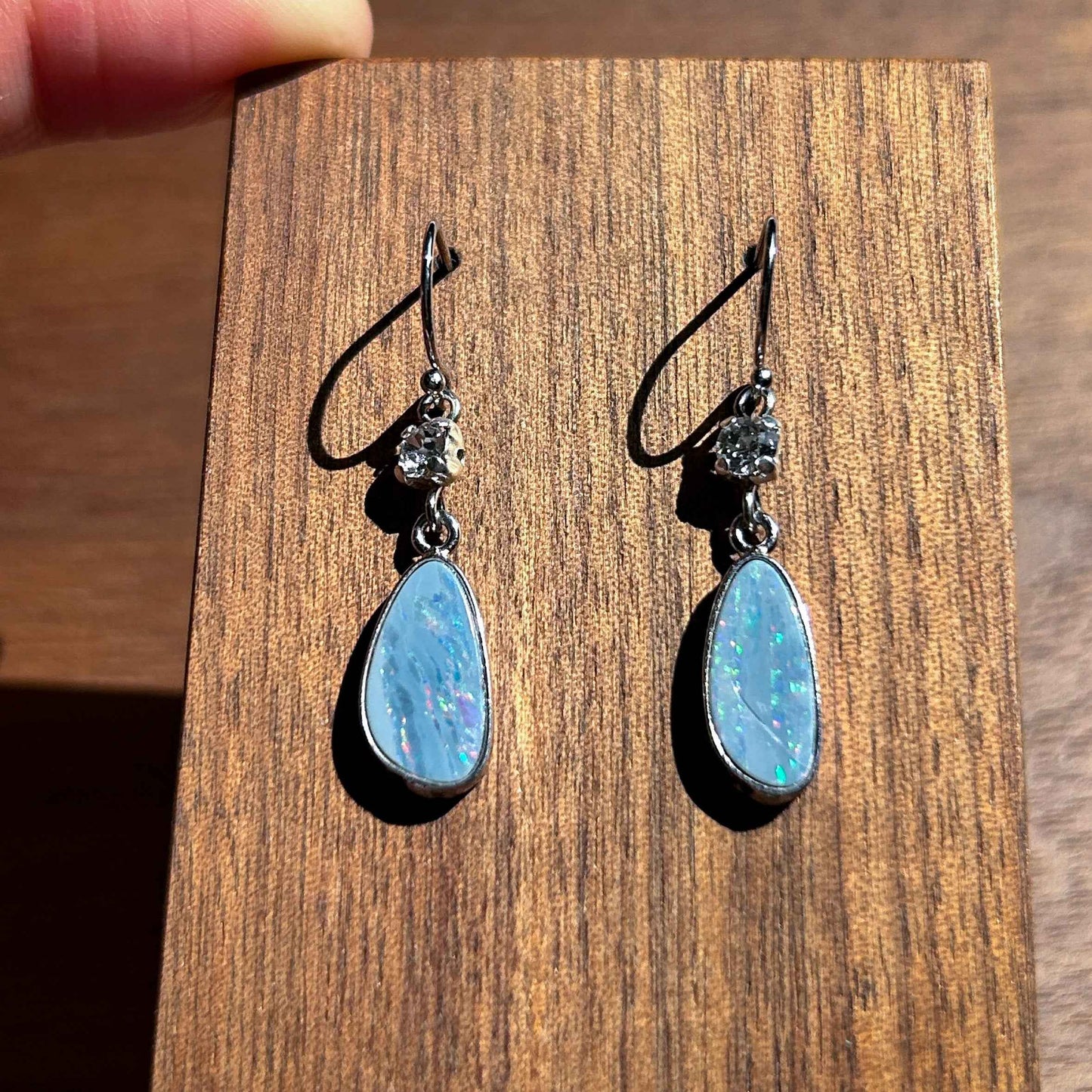 Australian Rainbow Blue Opal 925 Sterling Silver Dangle Earrings