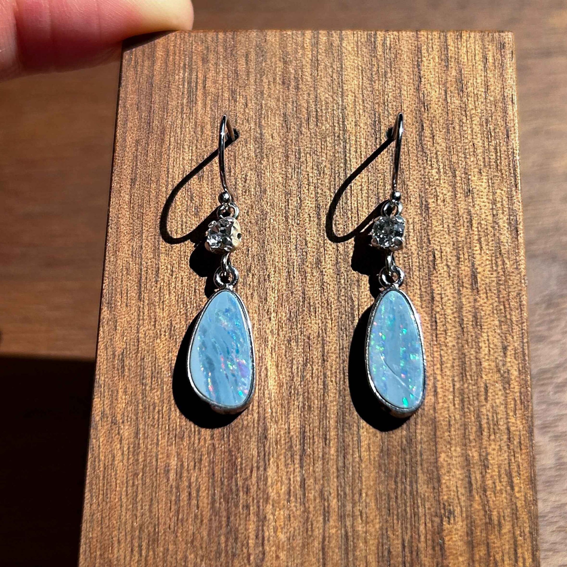 Australian Rainbow Blue Opal 925 Sterling Silver Dangle Earrings