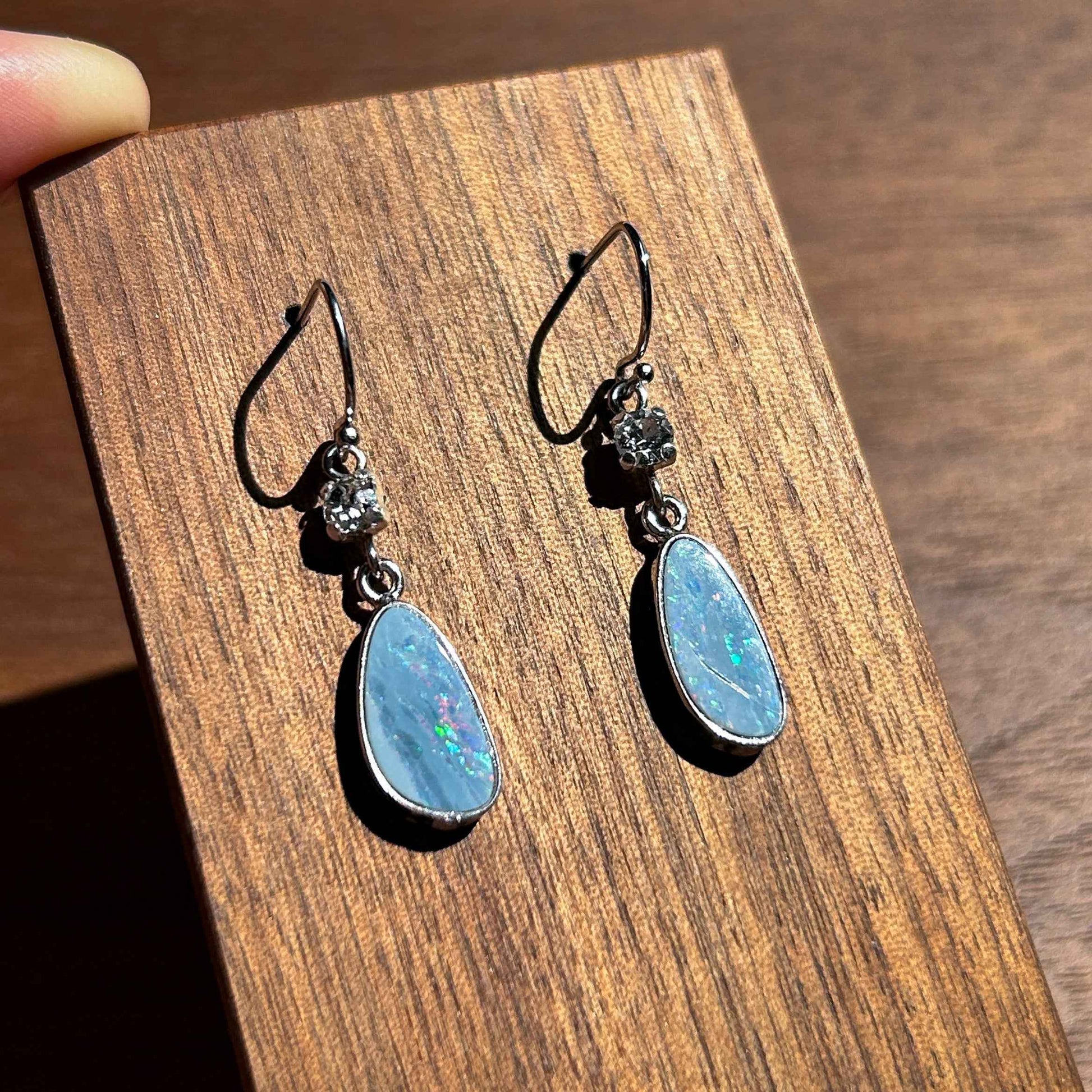 Australian Rainbow Blue Opal 925 Sterling Silver Dangle Earrings