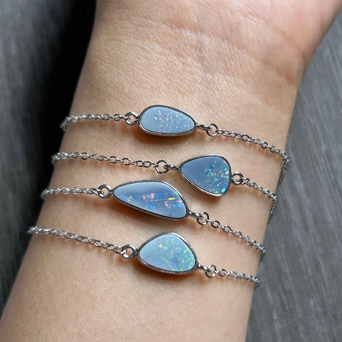 High Quality Australian Blue Opal Bracelet Silver Adjustable Bracelet