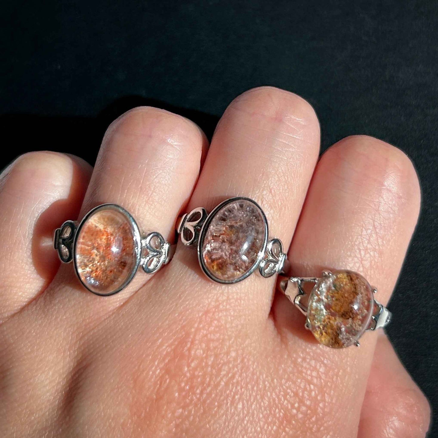 Garden Quartz Phantom Quartz Adjustable Silver Ring