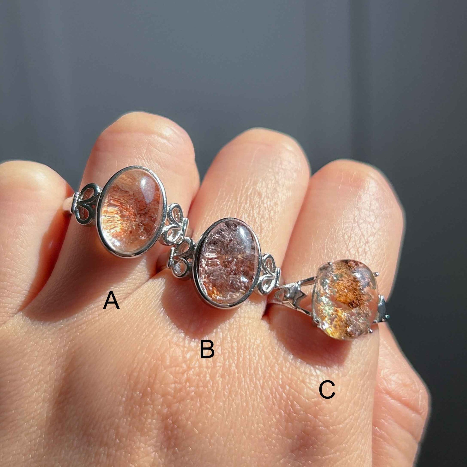 Garden Quartz Phantom Quartz Adjustable Silver Ring