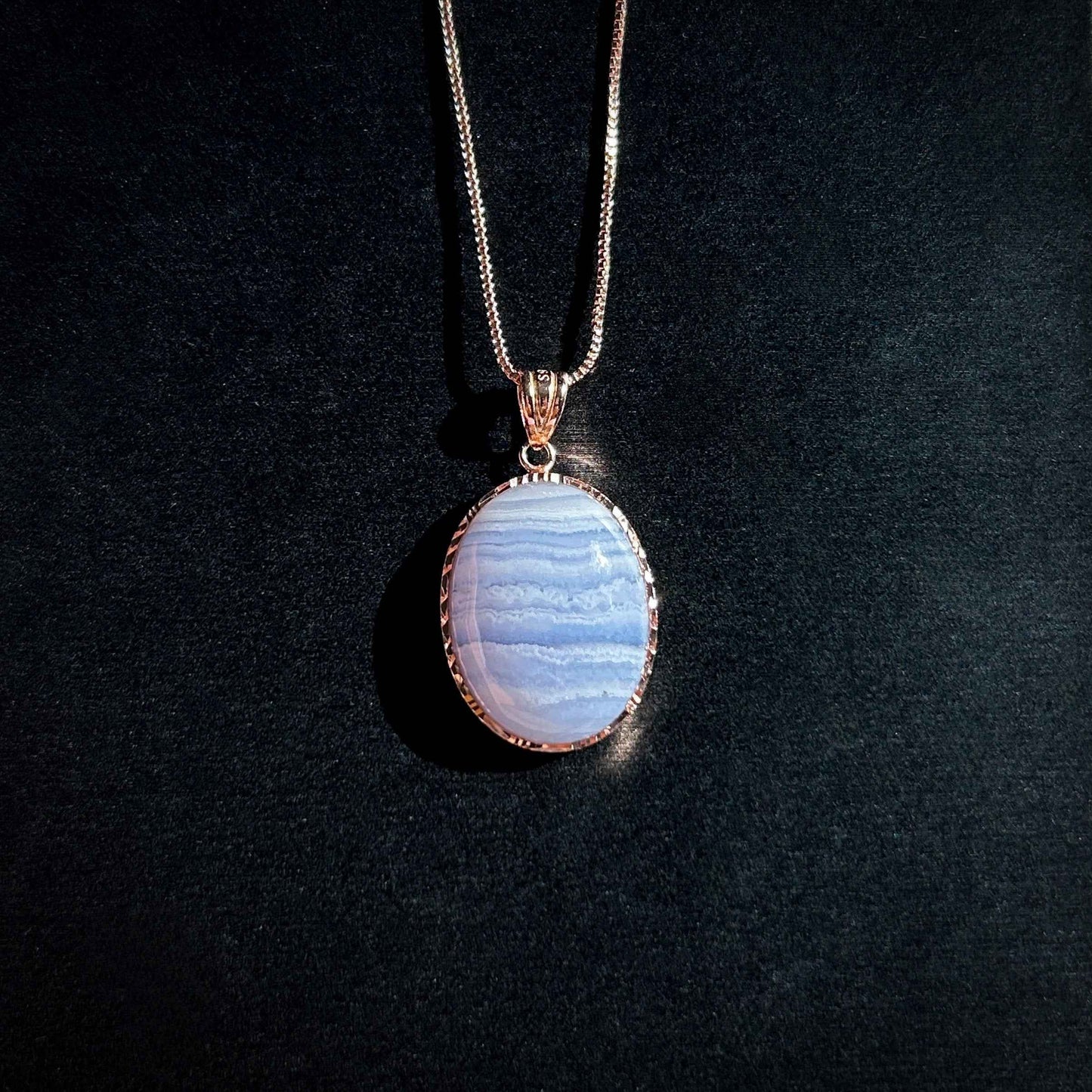 Blue Lace Agate Rose Gold Filled 925 Silver Pendant (chain excluded)