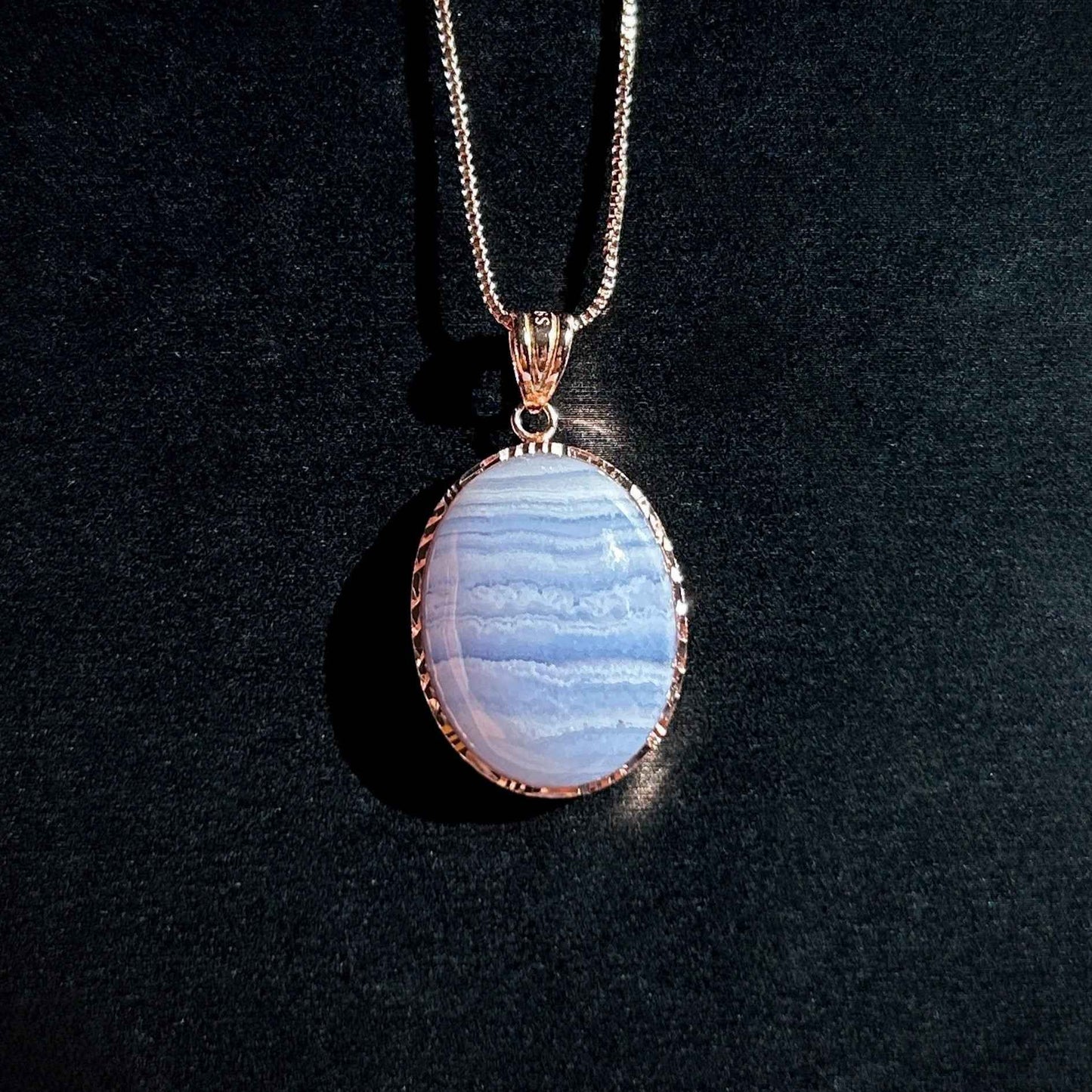 Blue Lace Agate Rose Gold Filled 925 Silver Pendant (chain excluded)