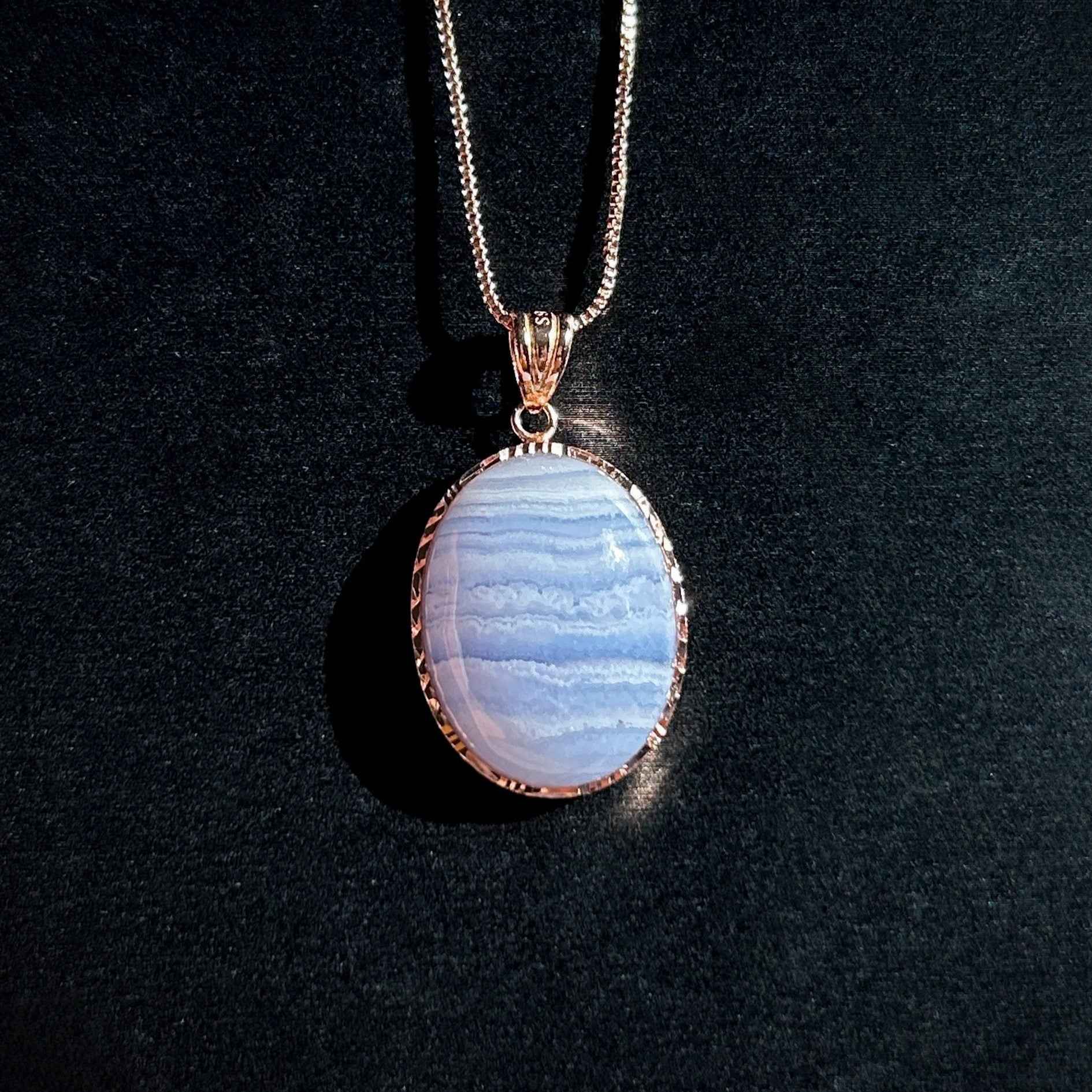 Blue Lace Agate Rose Gold Filled 925 Silver Pendant (chain excluded)
