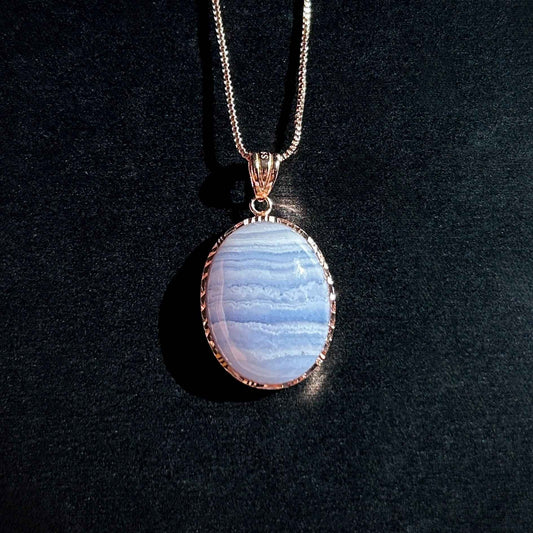 Blue Lace Agate Rose Gold Filled 925 Silver Pendant (chain excluded)