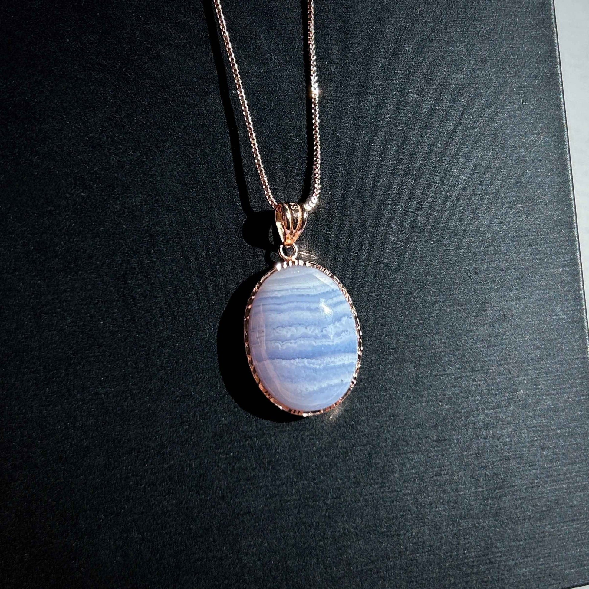 Blue Lace Agate Rose Gold Filled 925 Silver Pendant (chain excluded)