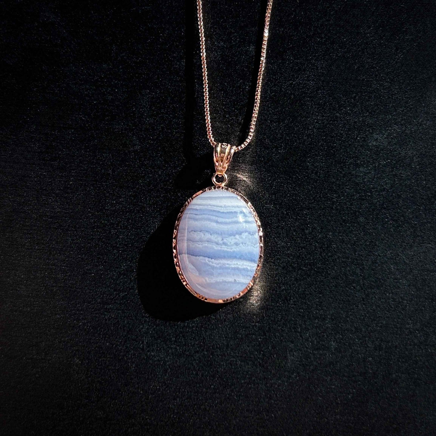 Blue Lace Agate Rose Gold Filled 925 Silver Pendant (chain excluded)