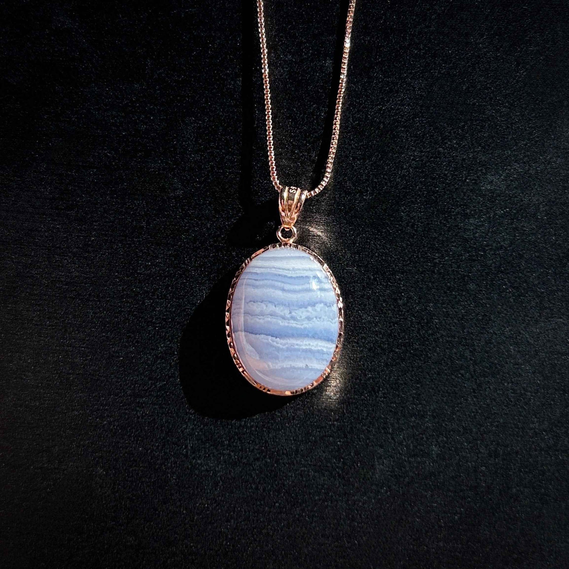 Blue Lace Agate Rose Gold Filled 925 Silver Pendant (chain excluded)