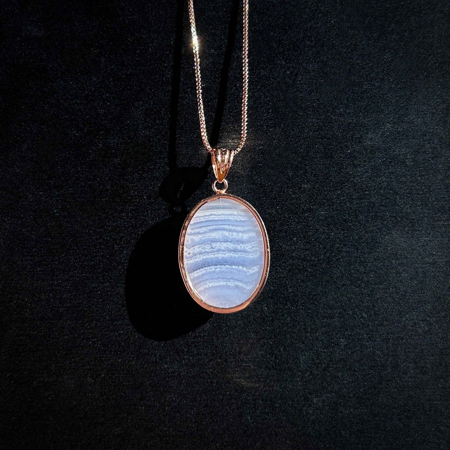 Blue Lace Agate Rose Gold Filled 925 Silver Pendant (chain excluded)