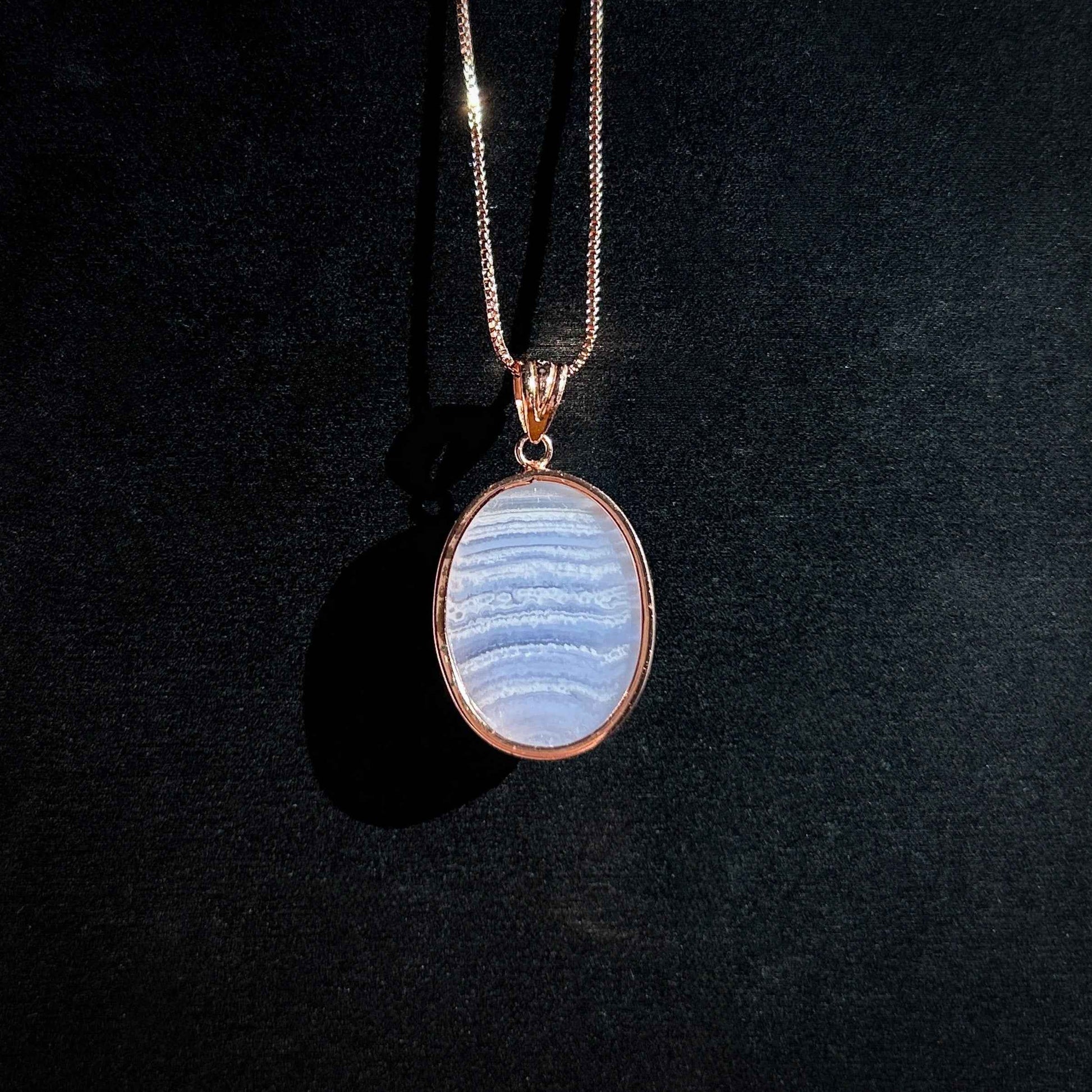 Blue Lace Agate Rose Gold Filled 925 Silver Pendant (chain excluded)