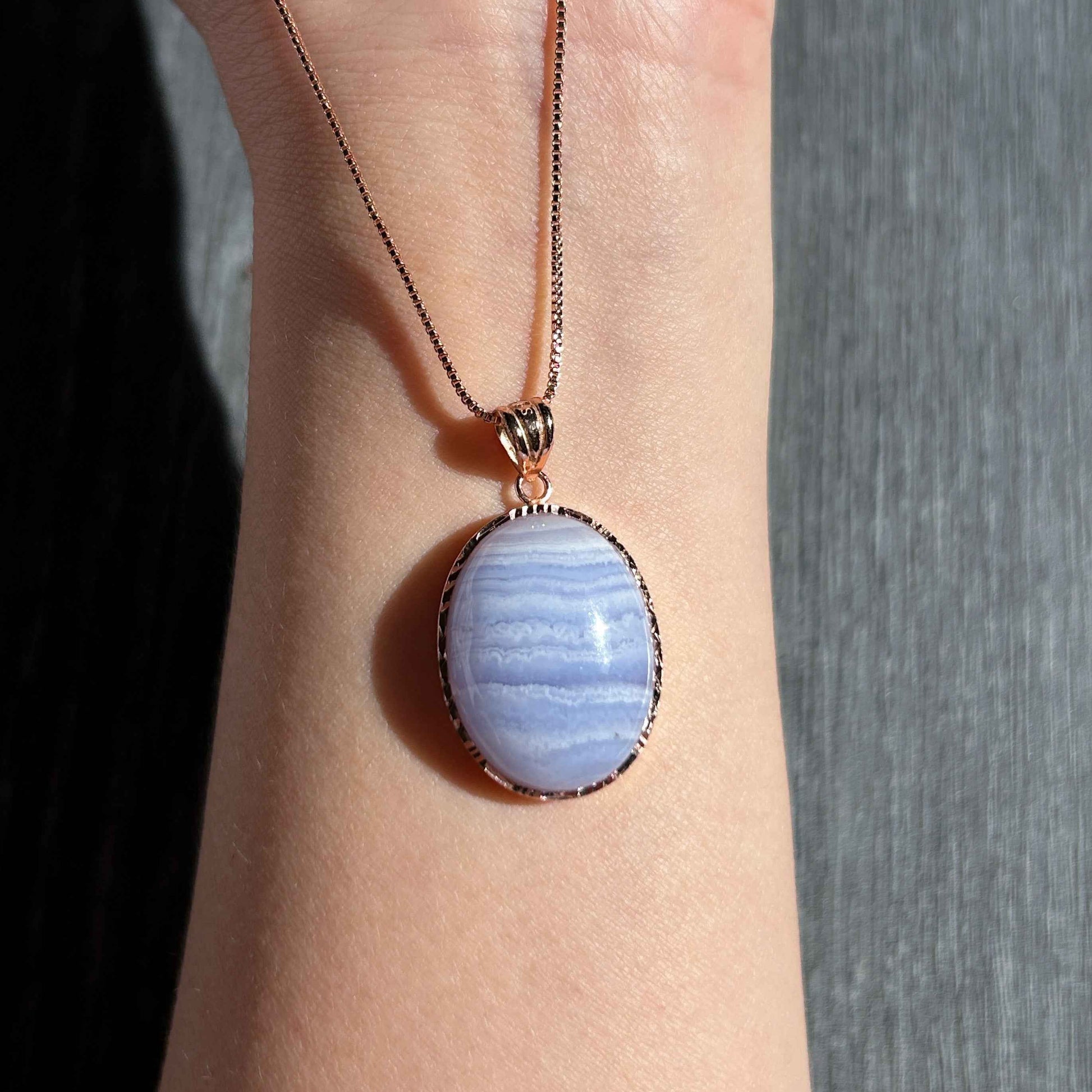 Blue Lace Agate Rose Gold Filled 925 Silver Pendant (chain excluded)