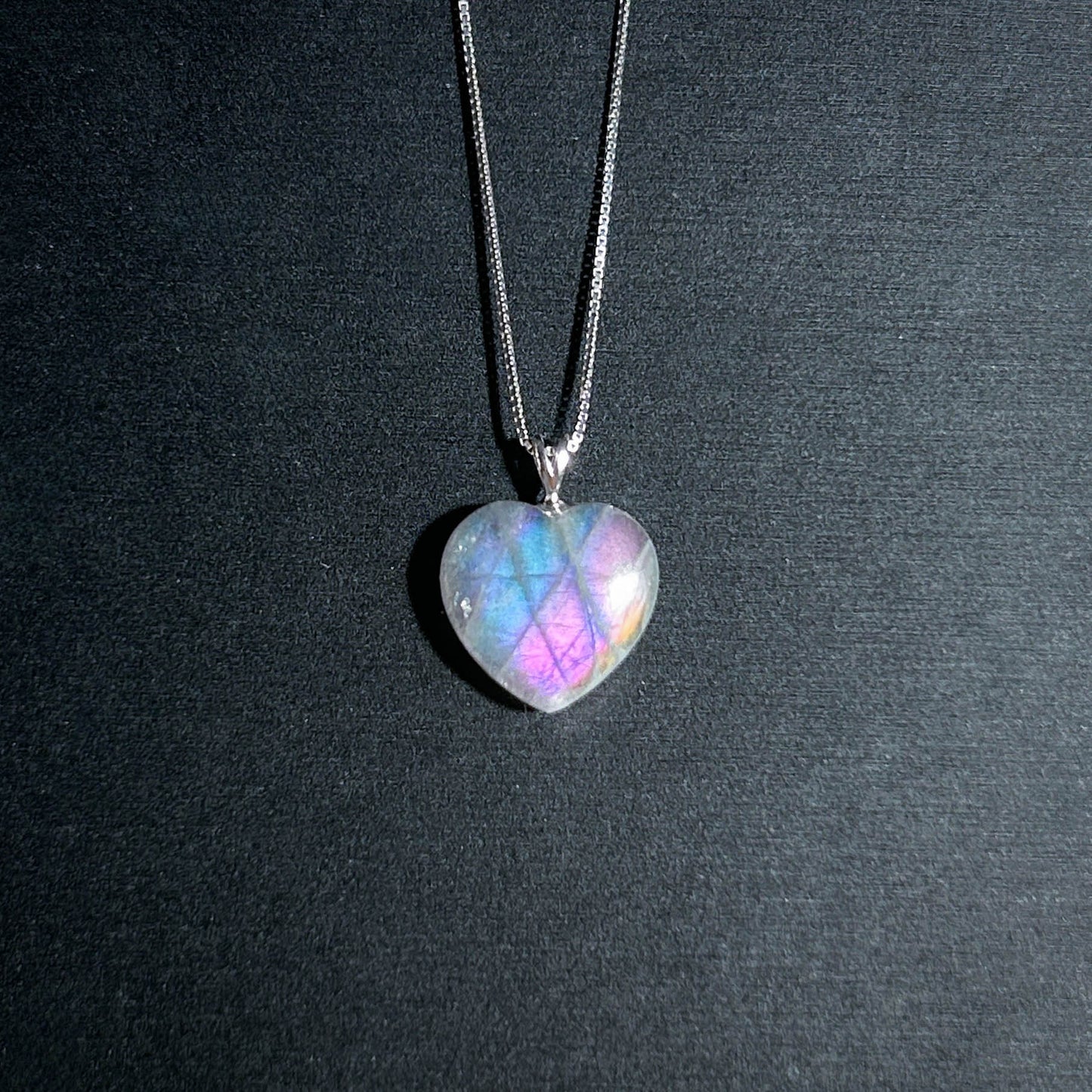 Rare Purple Rainbow Labradorite Small Heart Silver Pendant (chain included)