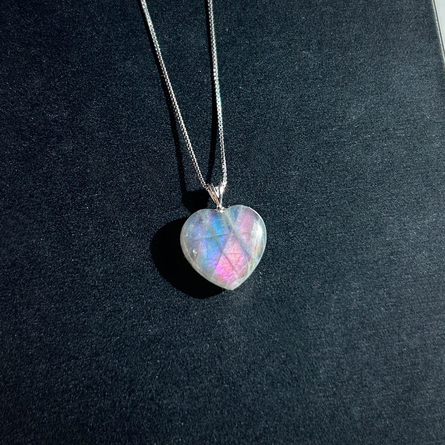 Rare Purple Rainbow Labradorite Small Heart Silver Pendant (chain included)