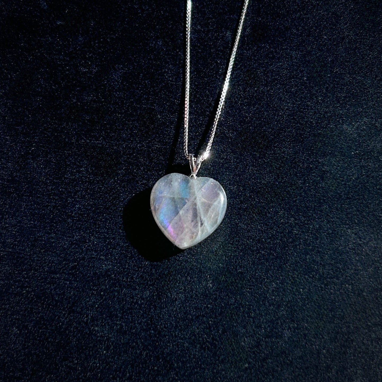 Rare Purple Rainbow Labradorite Small Heart Silver Pendant (chain included)
