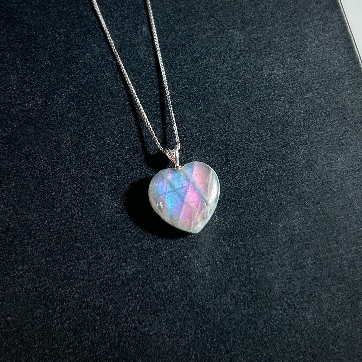 Rare Purple Rainbow Labradorite Small Heart Silver Pendant (chain included)