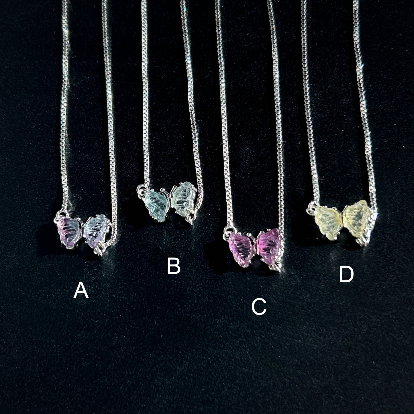 Carved Rainbow Fluorite in Butterfly Adjustable Silver Bracelet - Crystal Moment