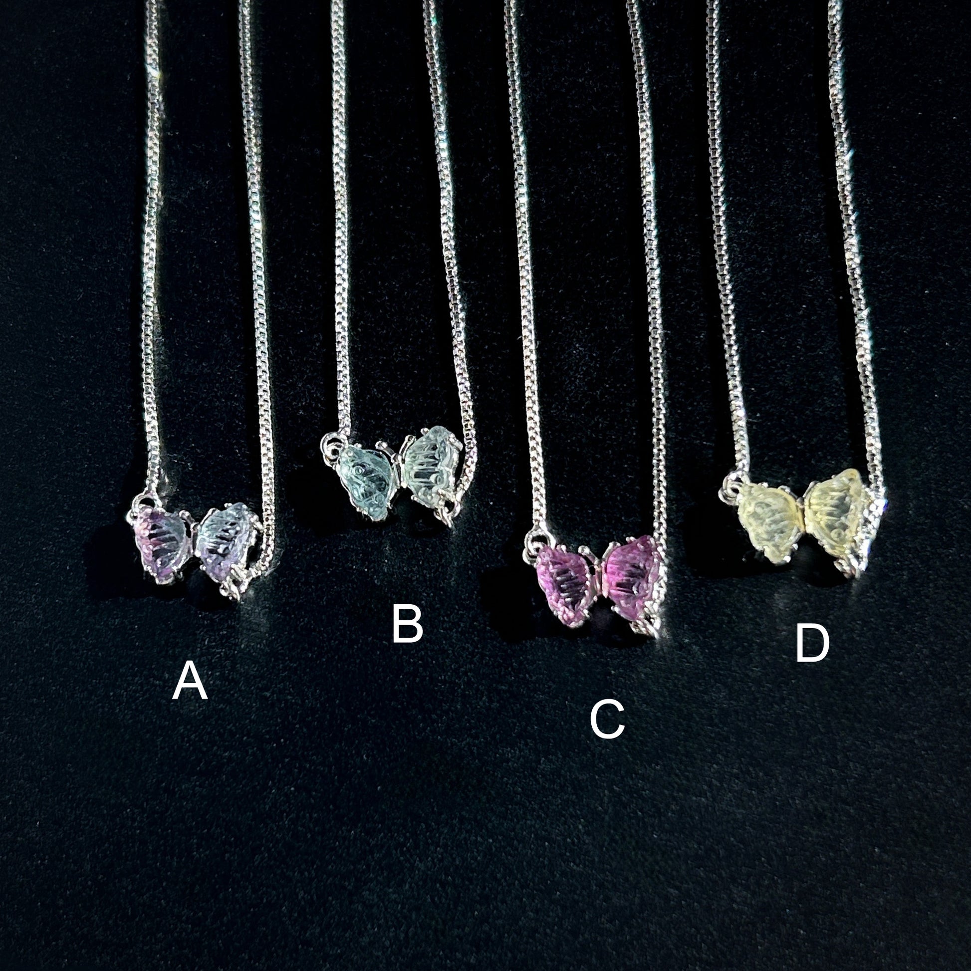 Carved Rainbow Fluorite in Butterfly Adjustable Silver Bracelet - Crystal Moment