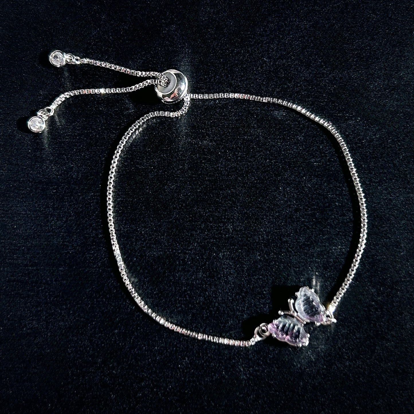 Carved Rainbow Fluorite in Butterfly Adjustable Silver Bracelet - Crystal Moment