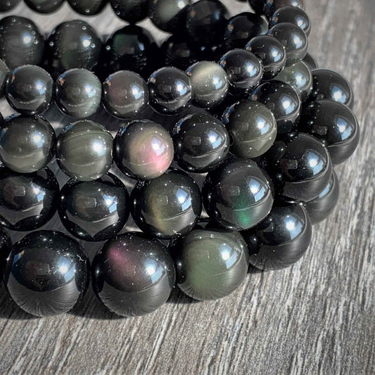 Natural Obsidian Rainbow Bracelet in 6 to 12MM