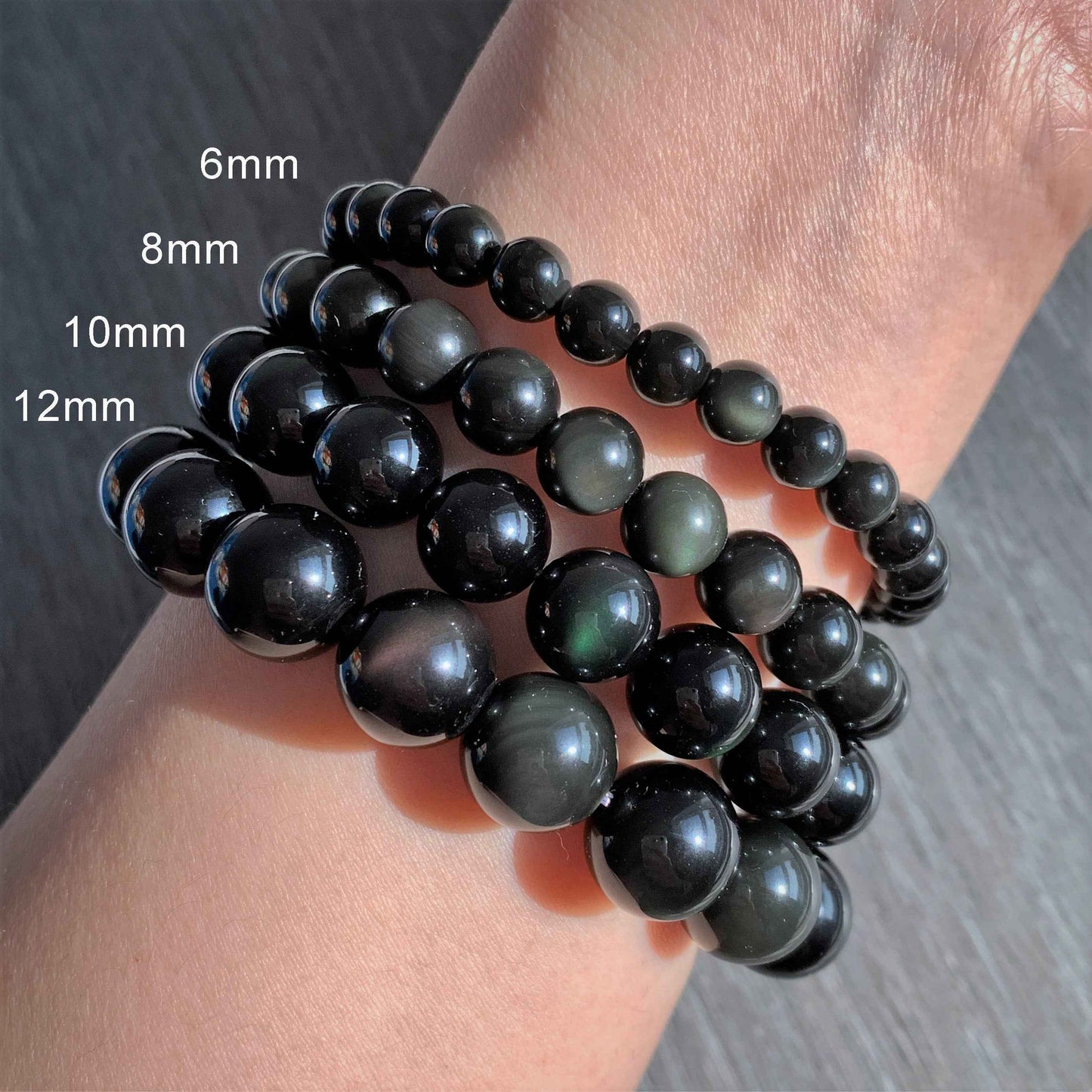 Natural Obsidian Rainbow Bracelet in 6 to 12MM