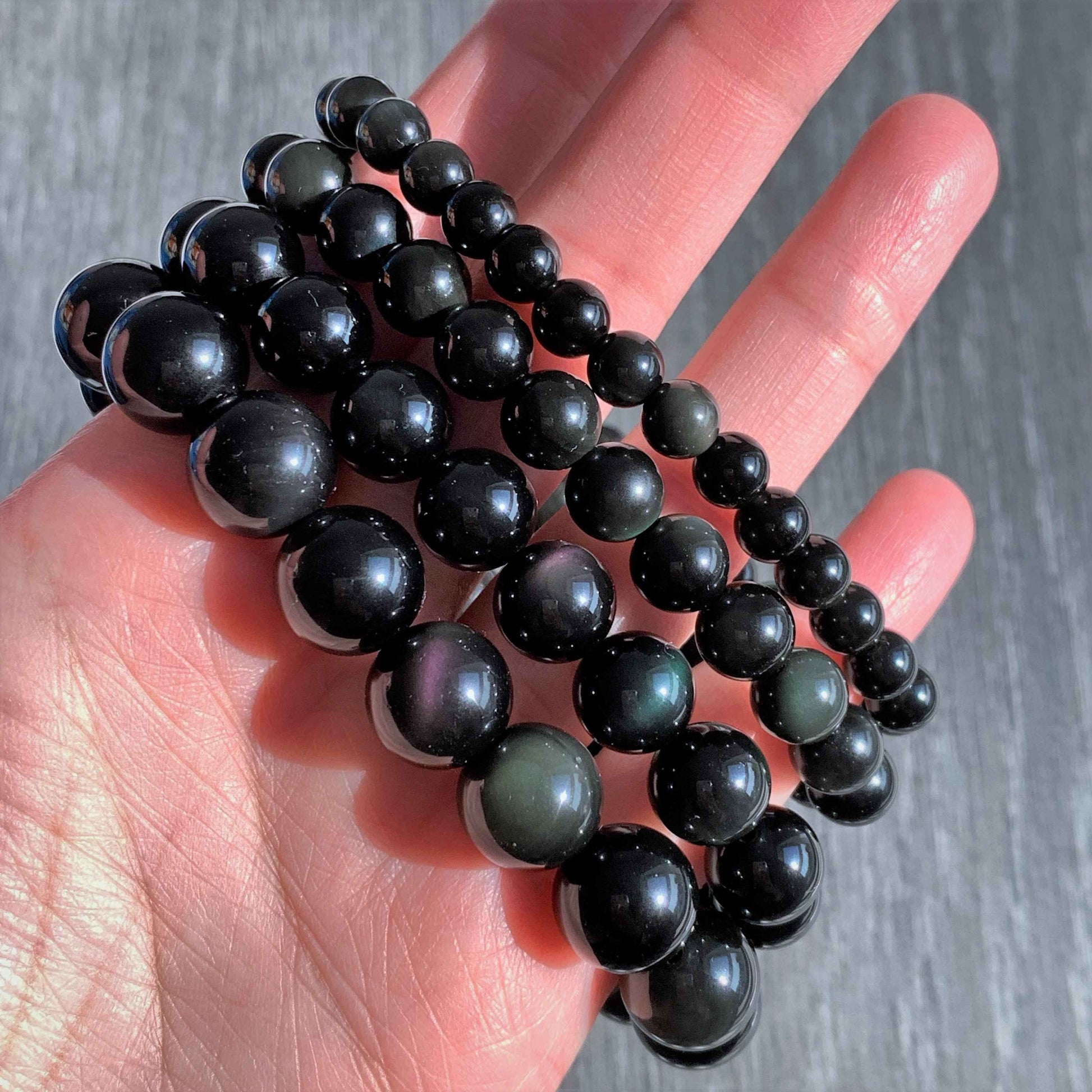 Natural Obsidian Rainbow Bracelet in 6 to 12MM