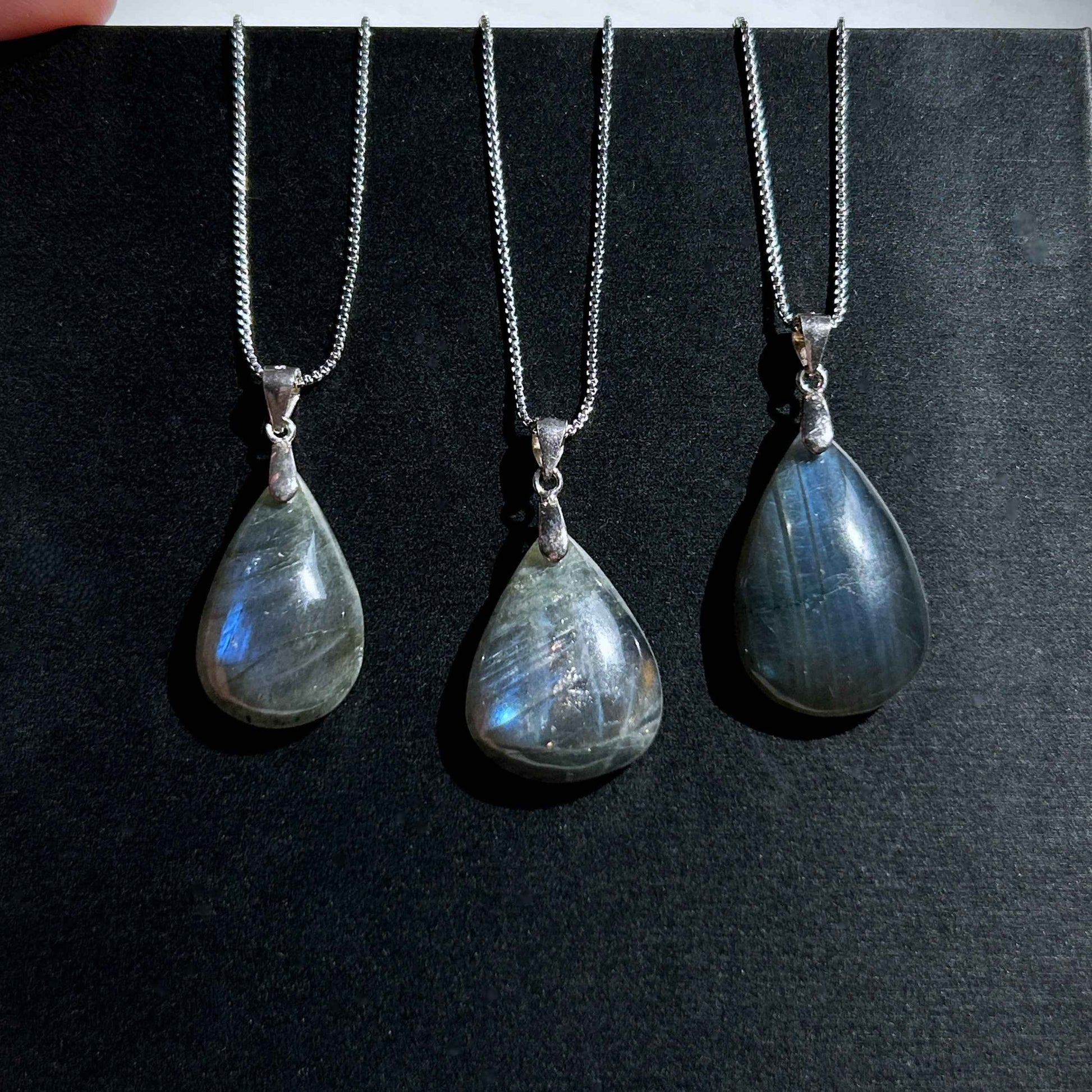 Rare Black Labradorite with Blue Light Silver Pendant (chain excluded)