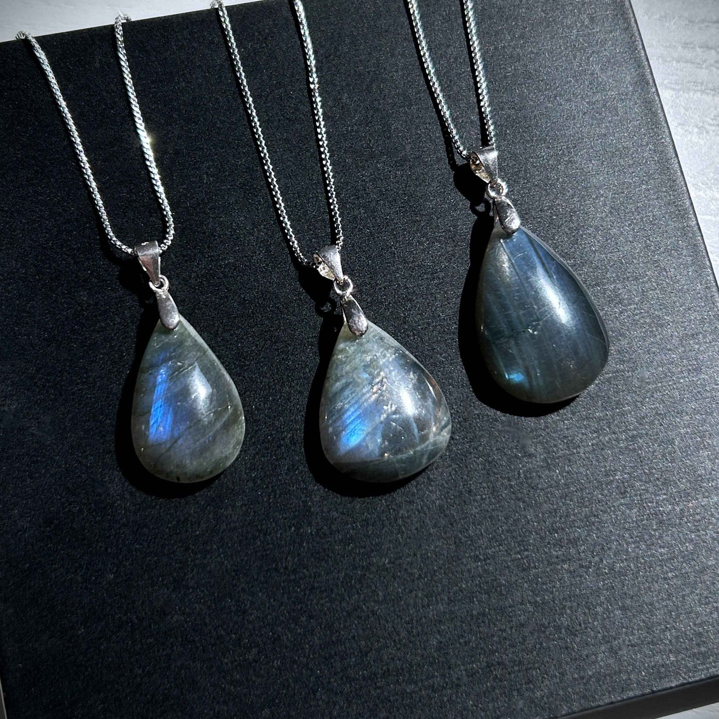 Rare Black Labradorite with Blue Light Silver Pendant (chain excluded)