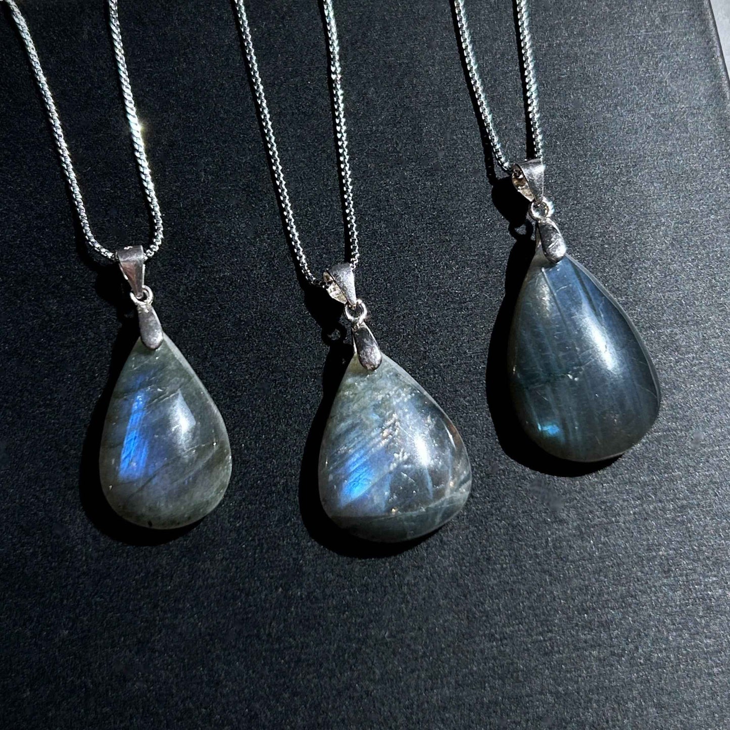 Rare Black Labradorite with Blue Light Silver Pendant (chain excluded)