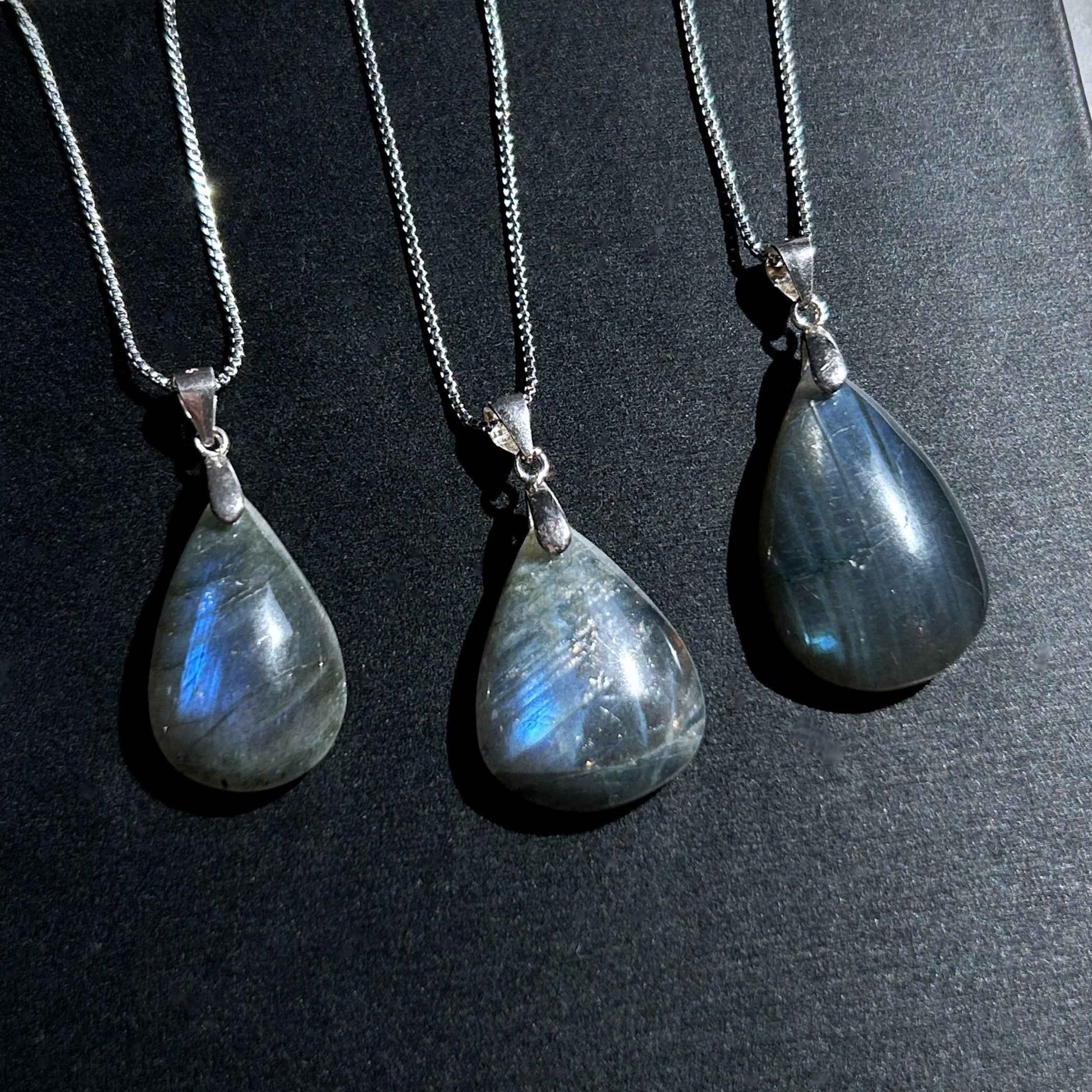 Rare Black Labradorite with Blue Light Silver Pendant (chain excluded)