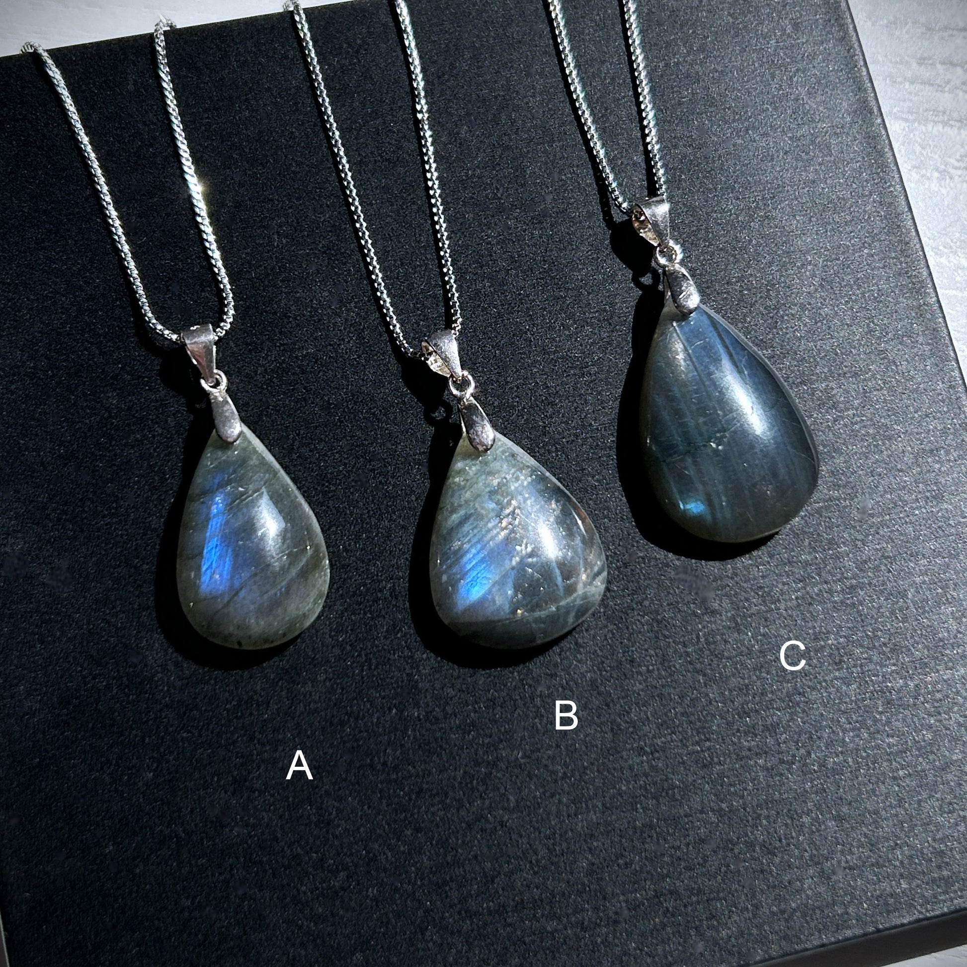 Rare Black Labradorite with Blue Light Silver Pendant (chain excluded) - Crystal Moment