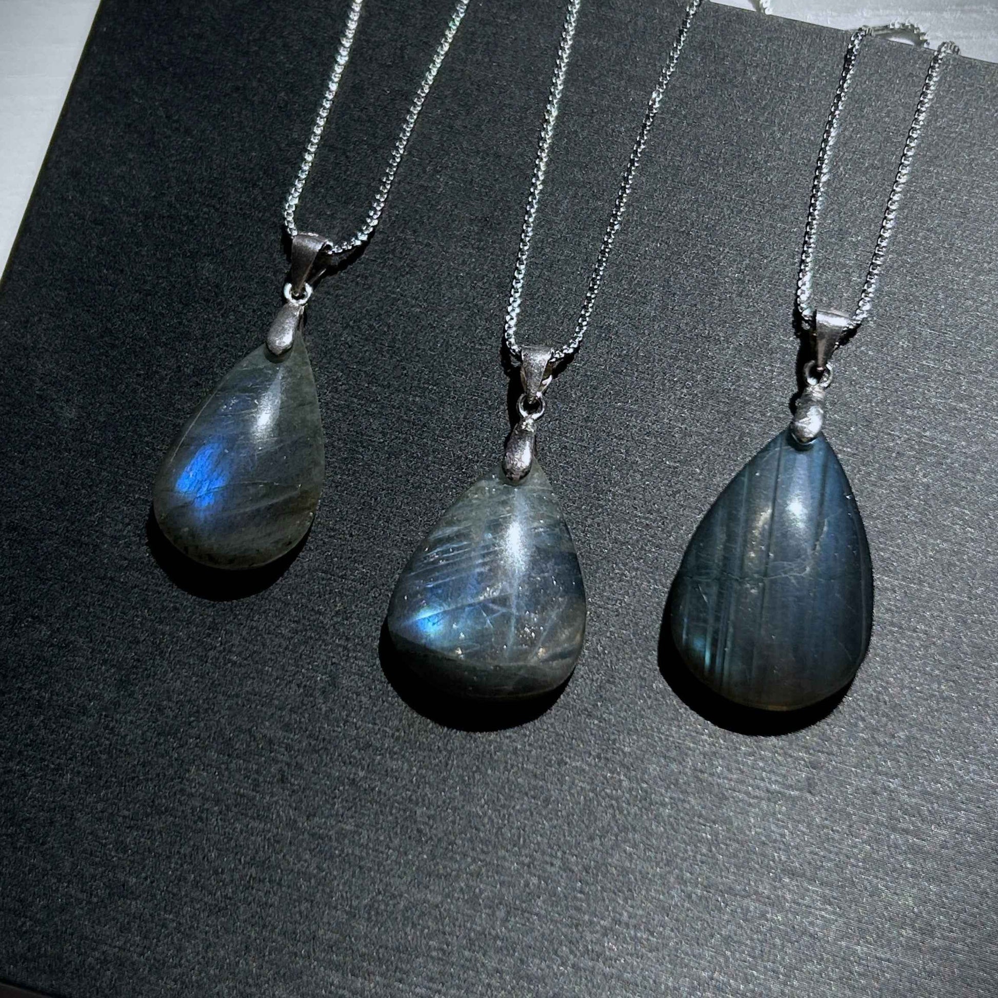 Rare Black Labradorite with Blue Light Silver Pendant (chain excluded)
