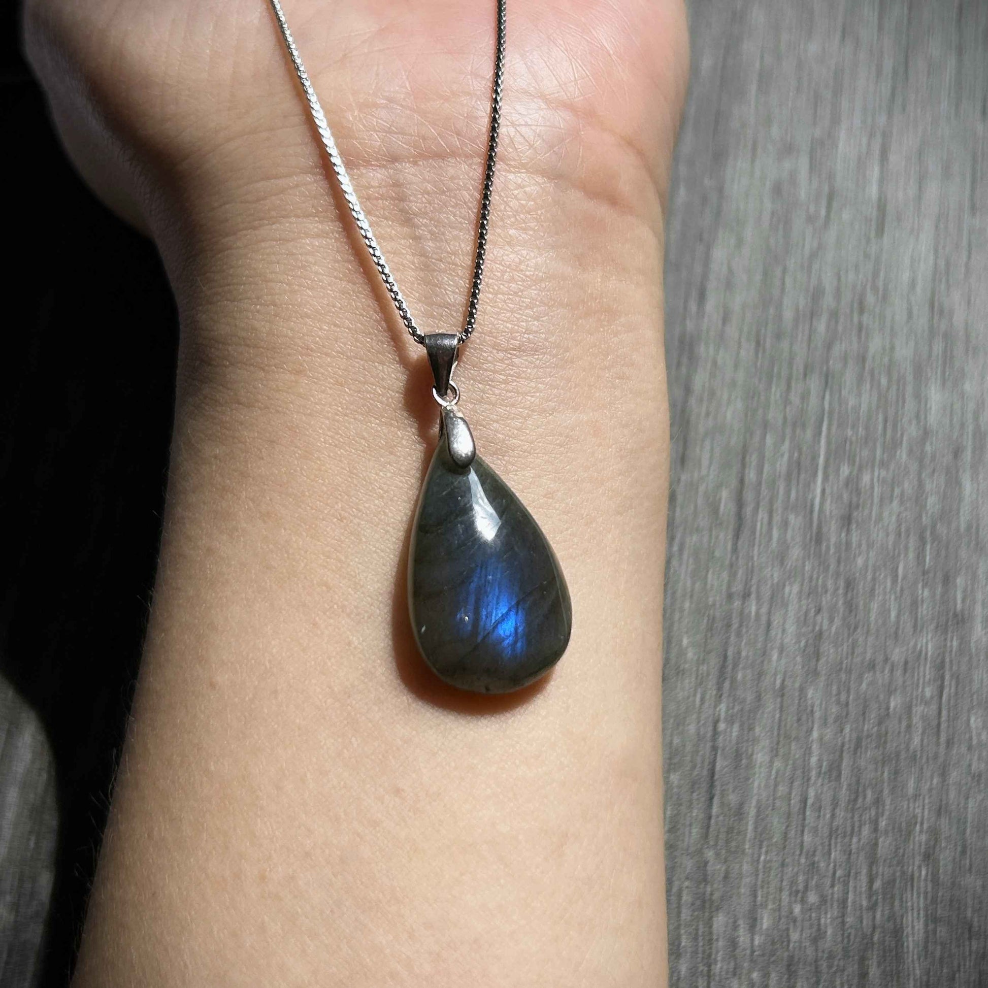 Rare Black Labradorite with Blue Light Silver Pendant (chain excluded)