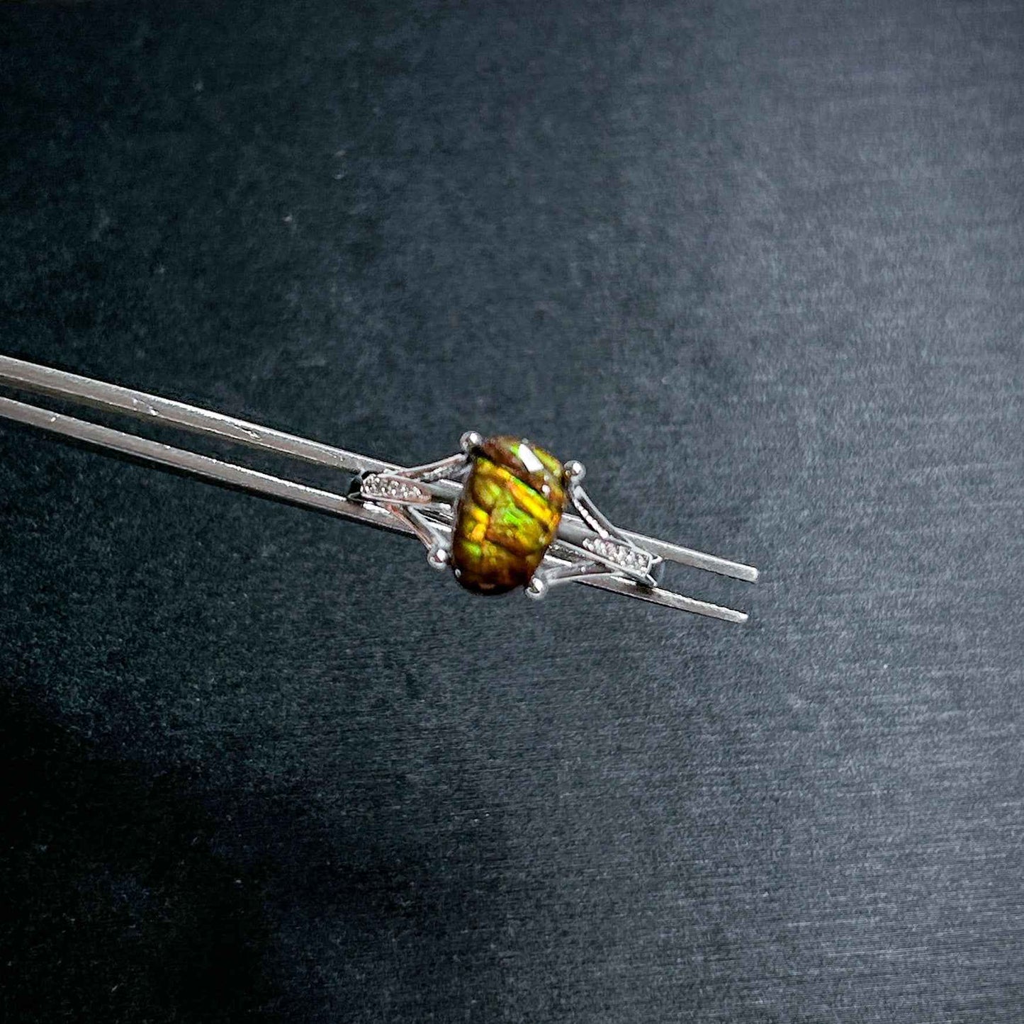 Rare Rainbow Ammolite Adjustable 925 Sterling Silver Ring