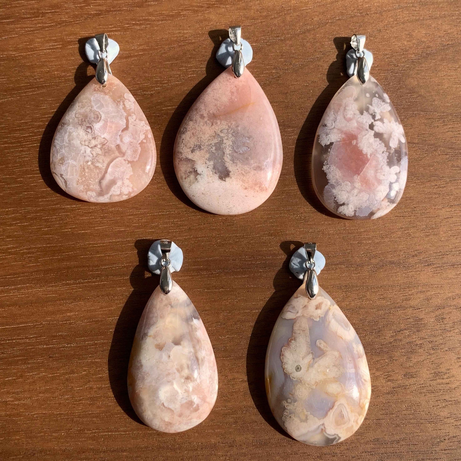 Natural Sakura Agate Silver Large 925 Sterling Silver Pendant (chain excluded)