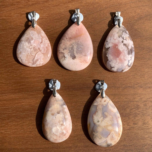 Natural Sakura Agate Silver Large 925 Sterling Silver Pendant (chain excluded)