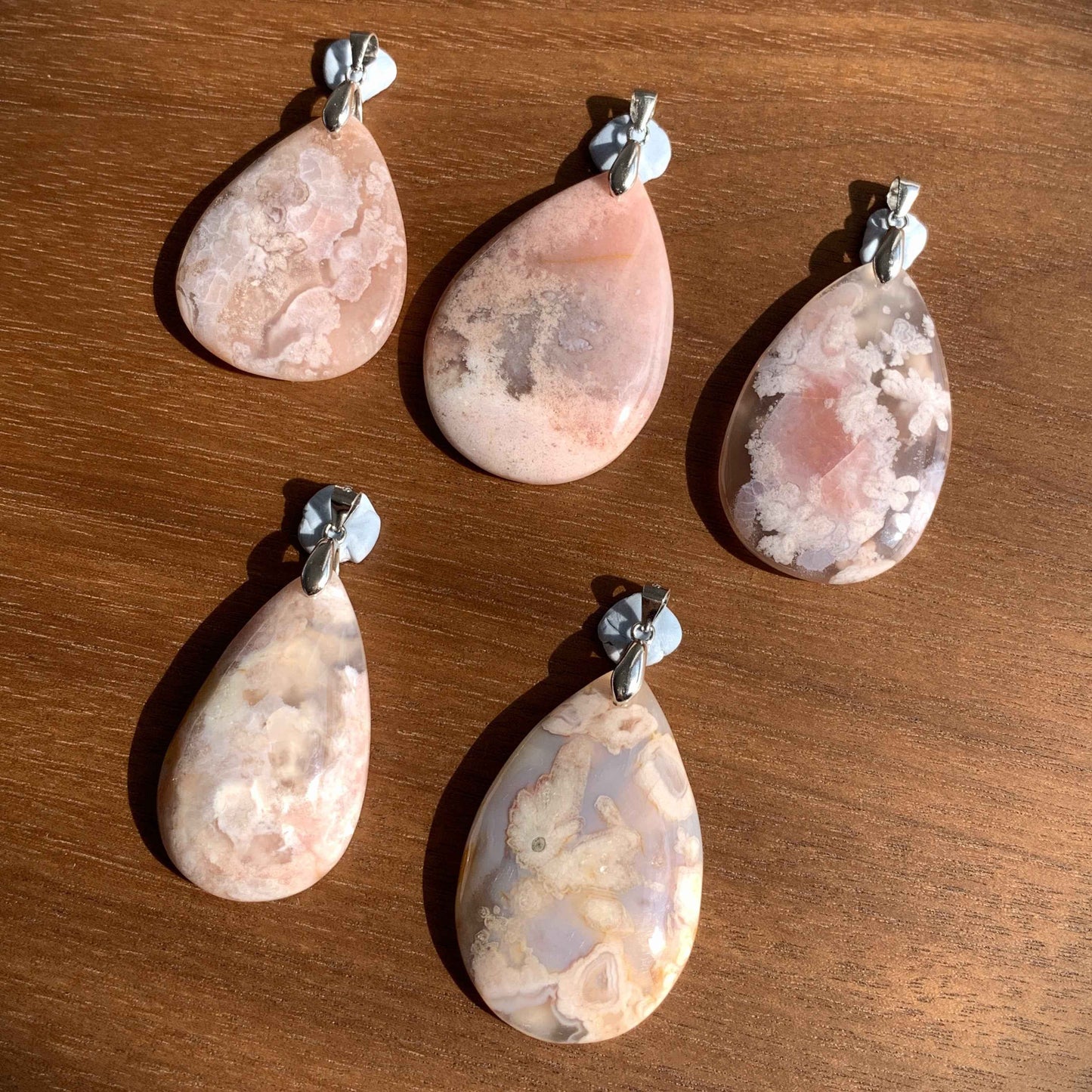 Natural Sakura Agate Silver Large 925 Sterling Silver Pendant (chain excluded)