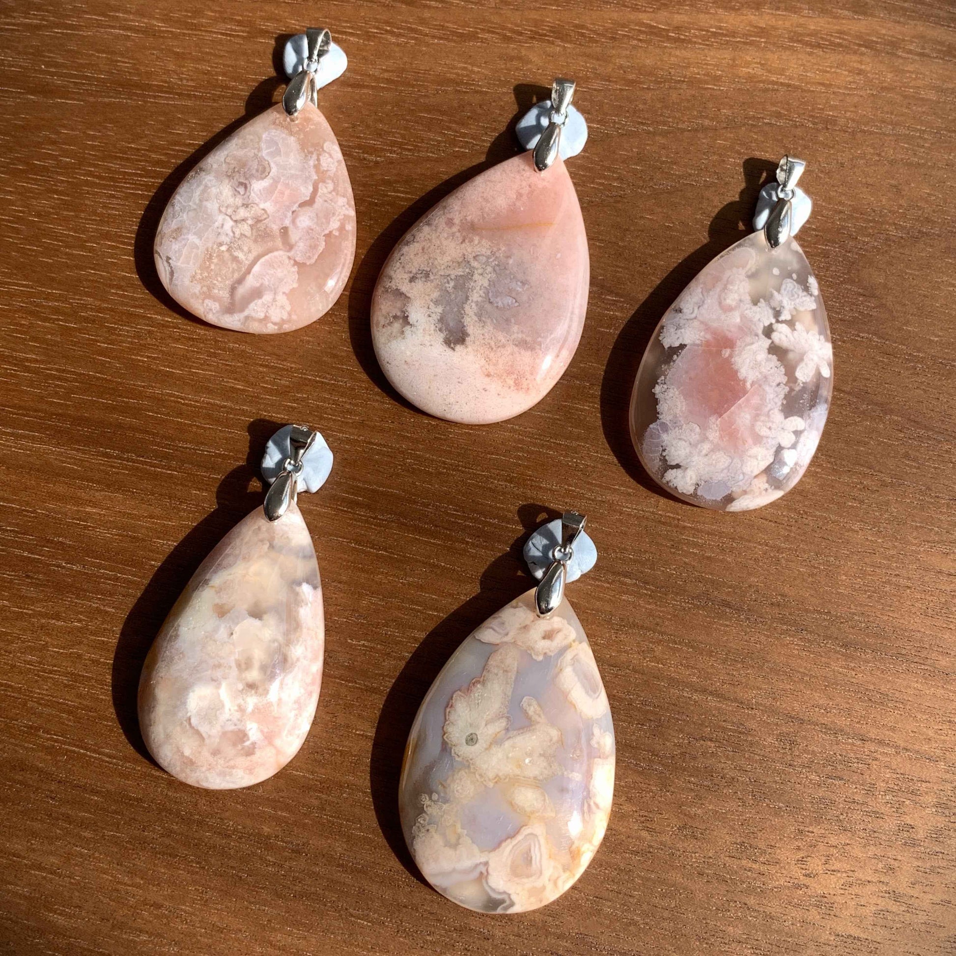 Natural Sakura Agate Silver Large 925 Sterling Silver Pendant (chain excluded)