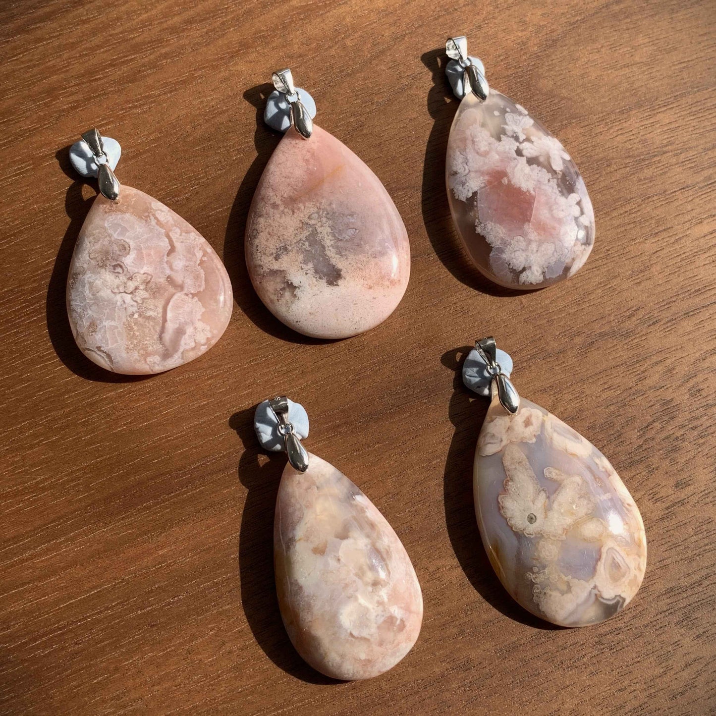 Natural Sakura Agate Silver Large 925 Sterling Silver Pendant (chain excluded)