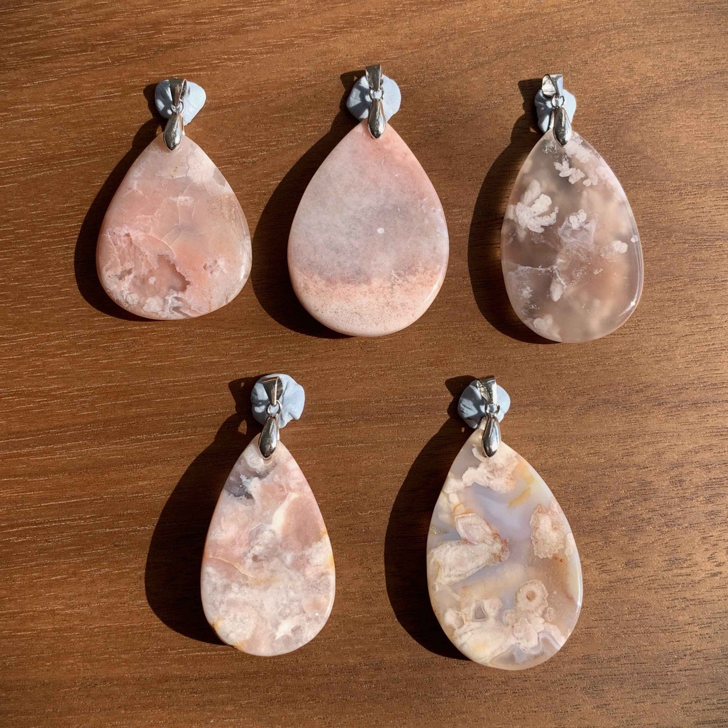 Natural Sakura Agate Silver Large 925 Sterling Silver Pendant (chain excluded)