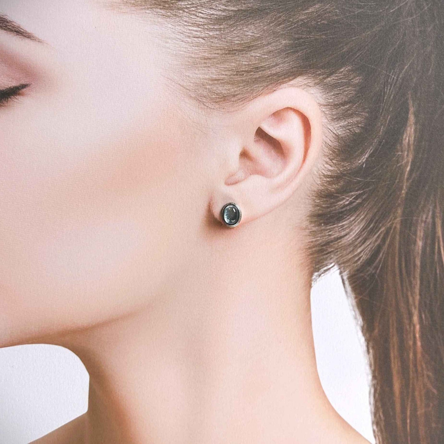 High Quality Aquamarine Silver Stud Earrings