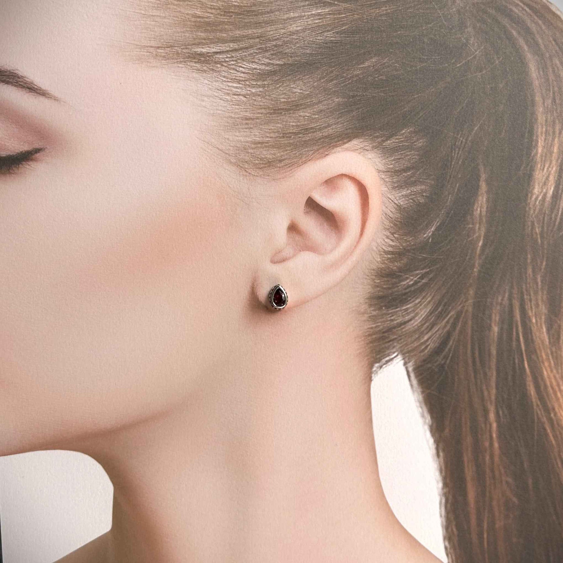 Rare Natural Garnet Silver Stud Earrings