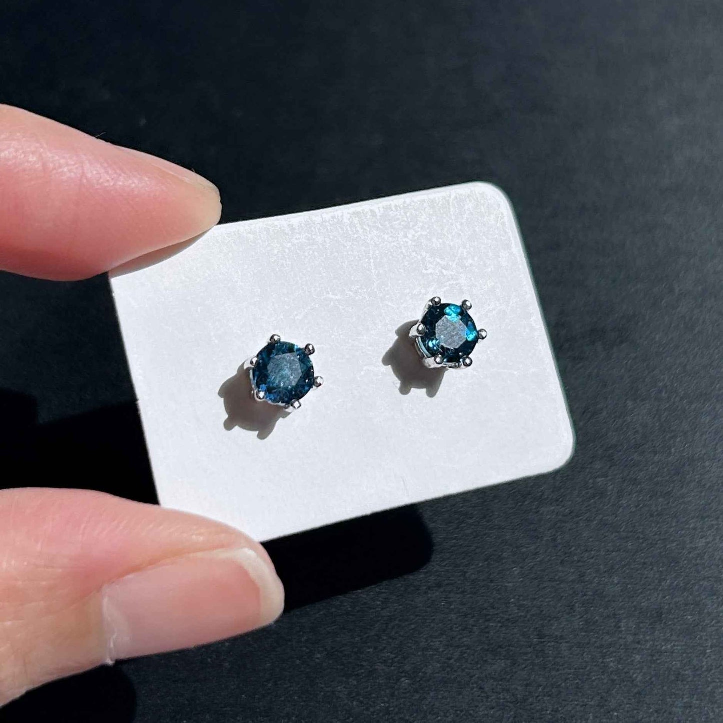 Topaz in London Blue Stud Silver Earrings