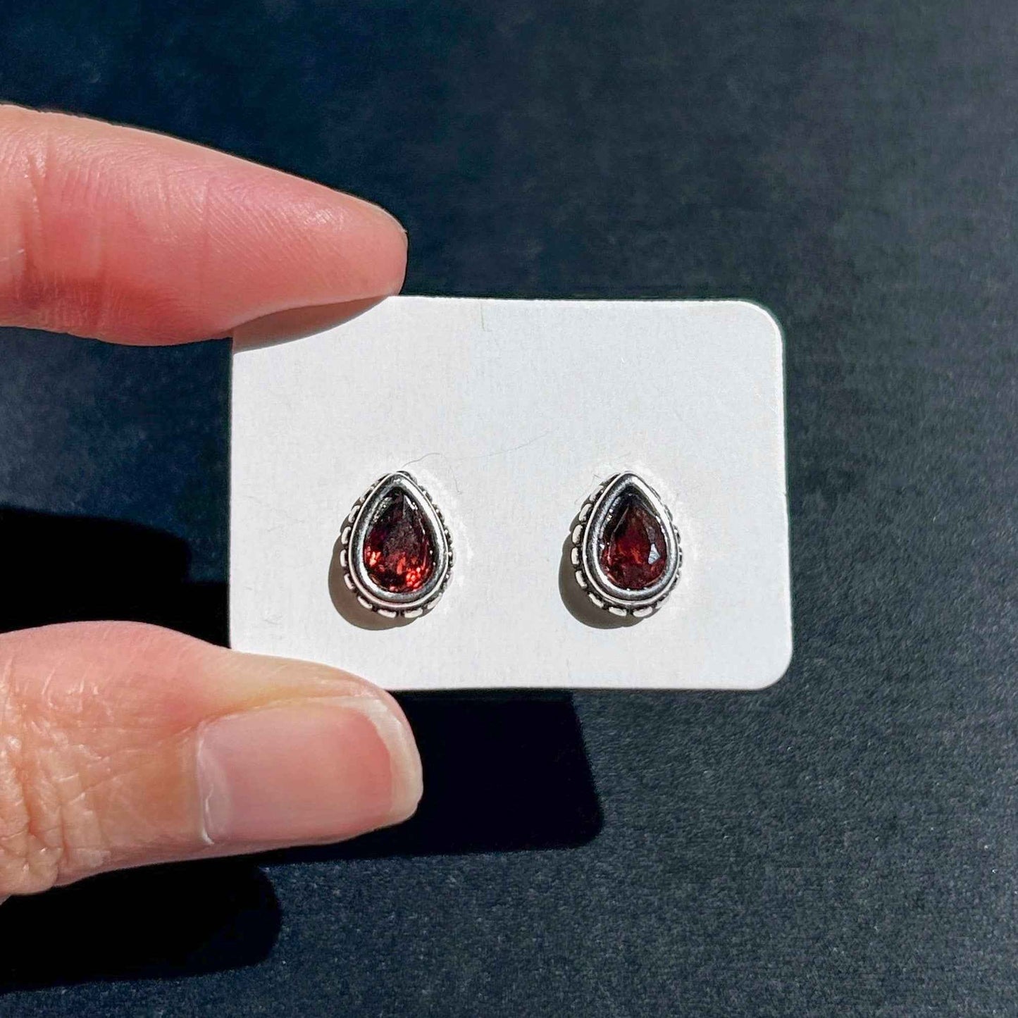 Rare Natural Garnet Silver Stud Earrings