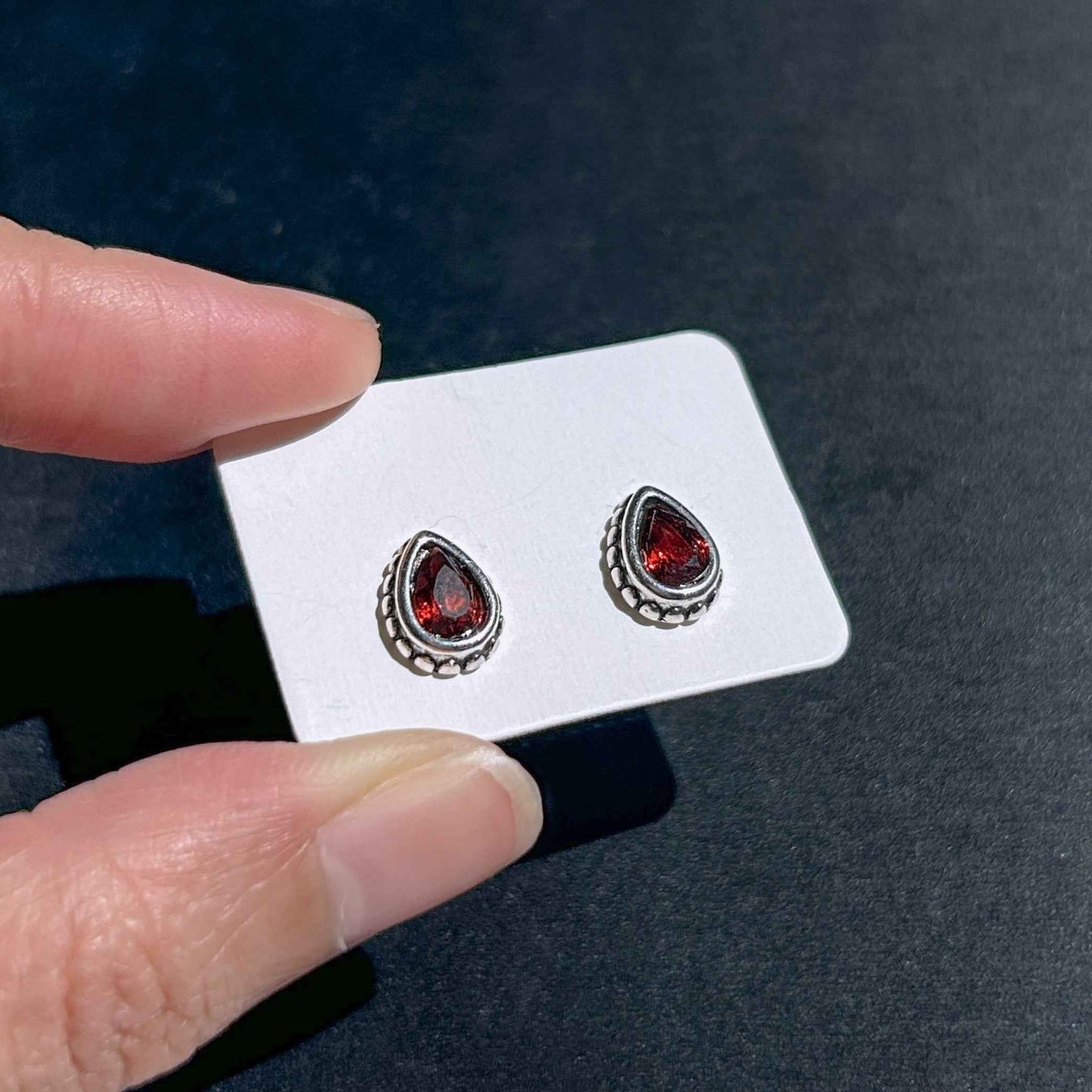 Rare Natural Garnet Silver Stud Earrings