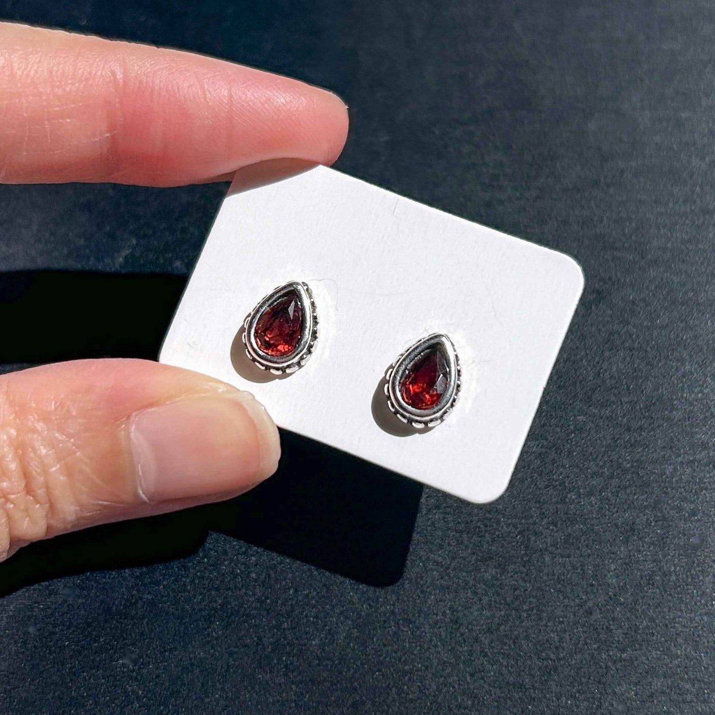 Rare Natural Garnet Silver Stud Earrings