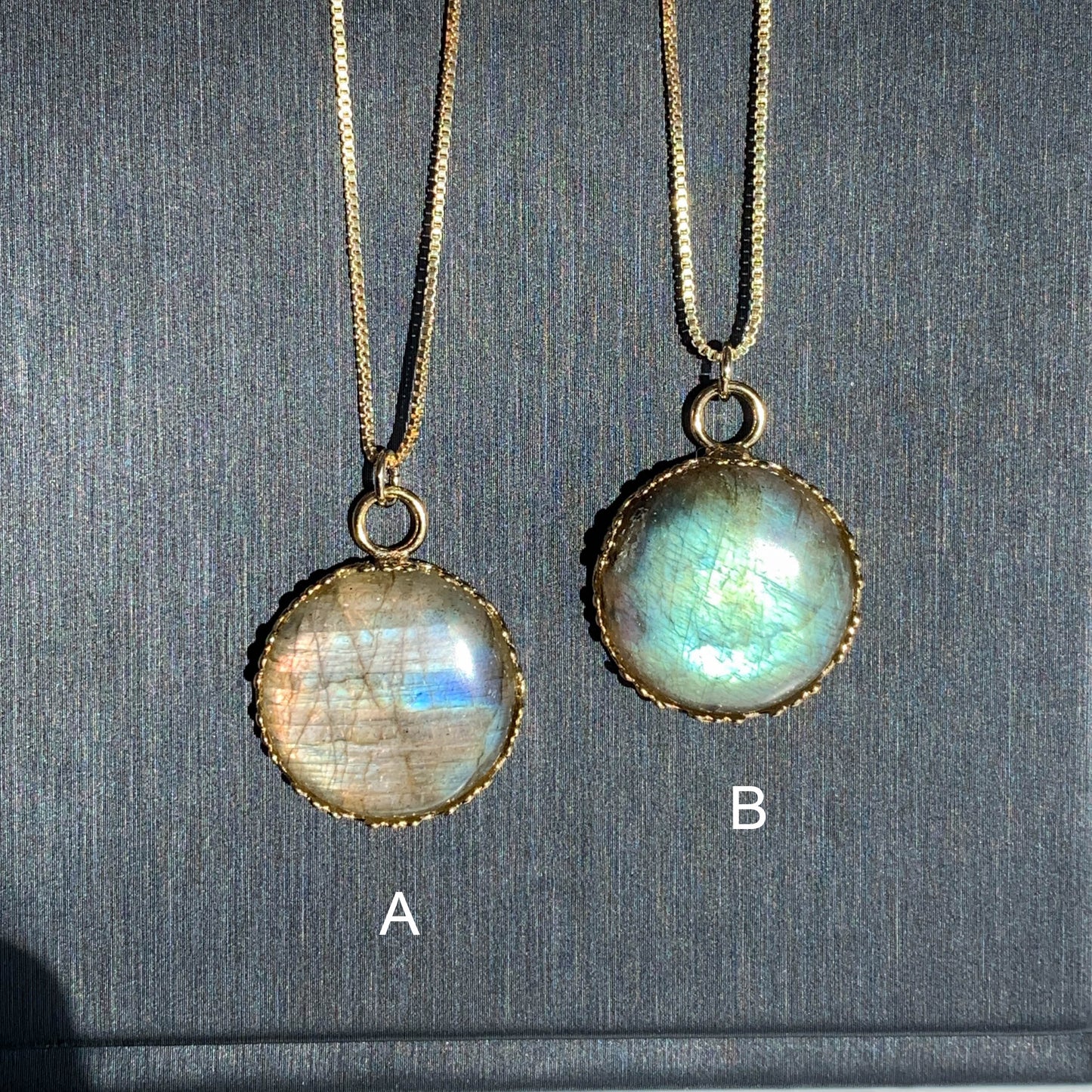 Natural Pink & Green Labradorite 14k Gold Pendant