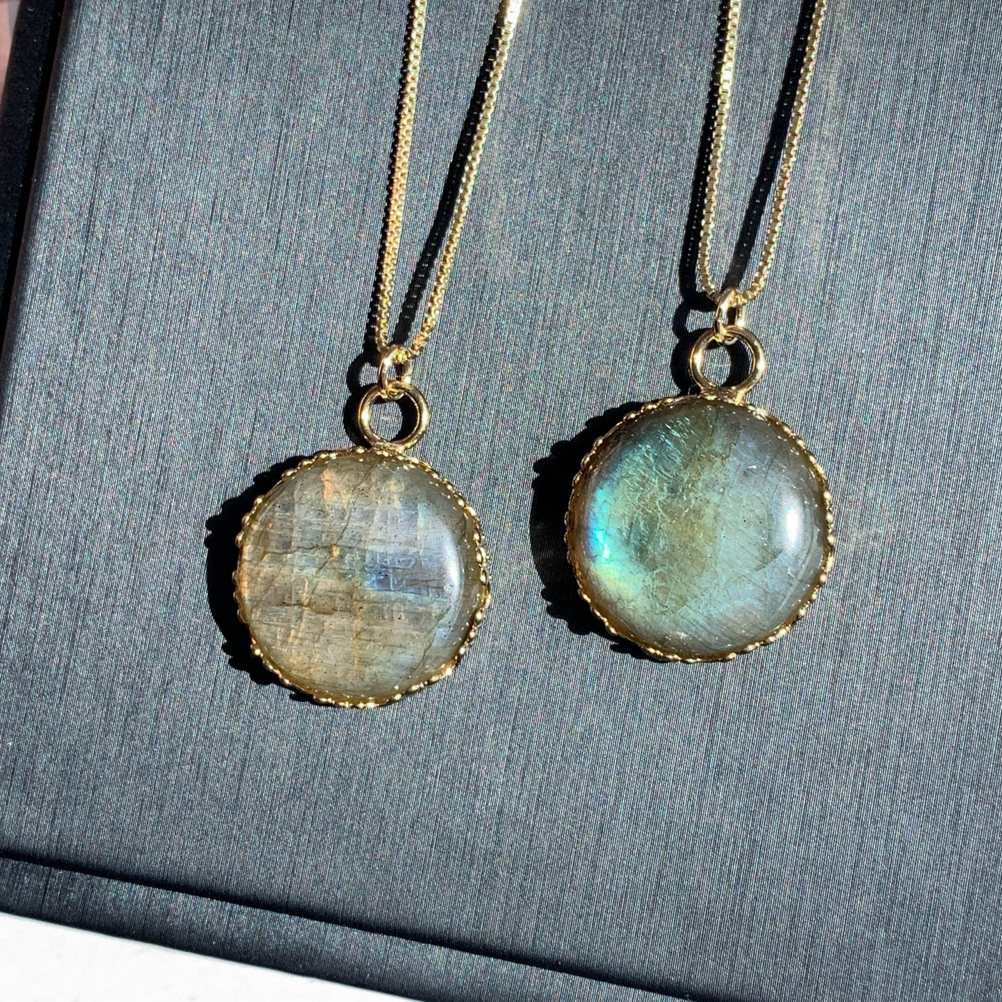 Natural Pink & Green Labradorite 14k Gold Pendant