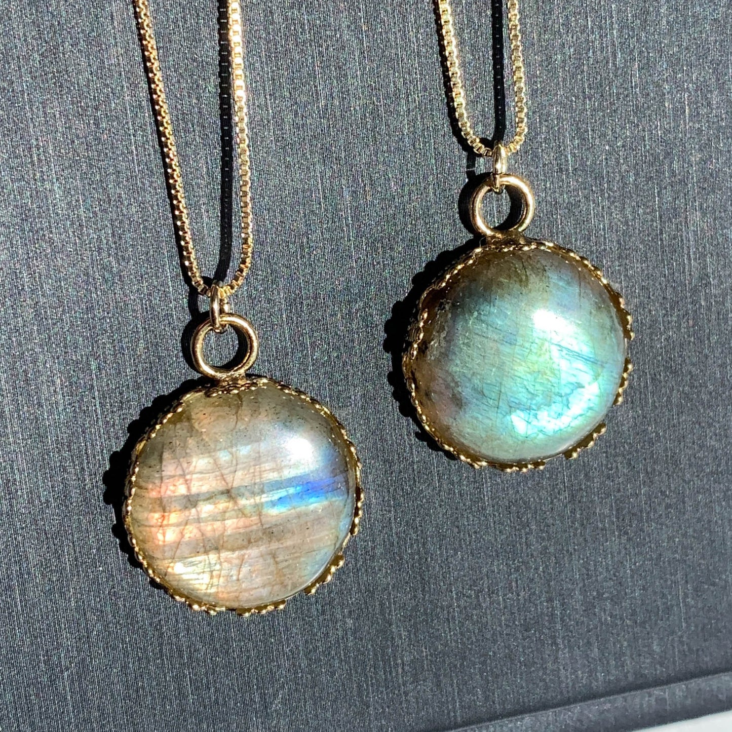 Natural Pink & Green Labradorite 14k Gold Pendant
